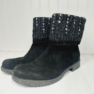 Janet Sport Black Suede Fold Over Ankle Boot E135